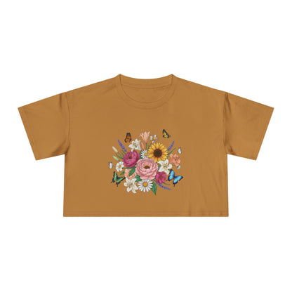 Floral Bouquet Crop Tee — Sunflower & Butterfly Garden Top