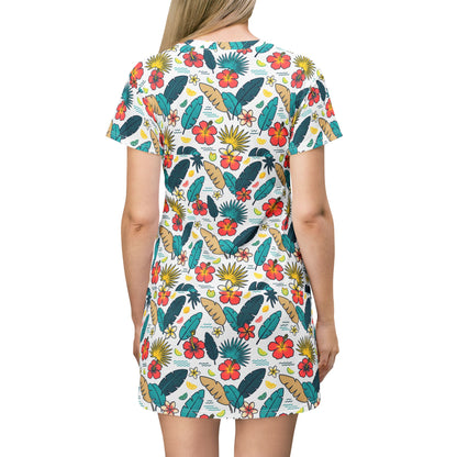 T-Shirt Dress — Tropical Surf Floral All-Over Print