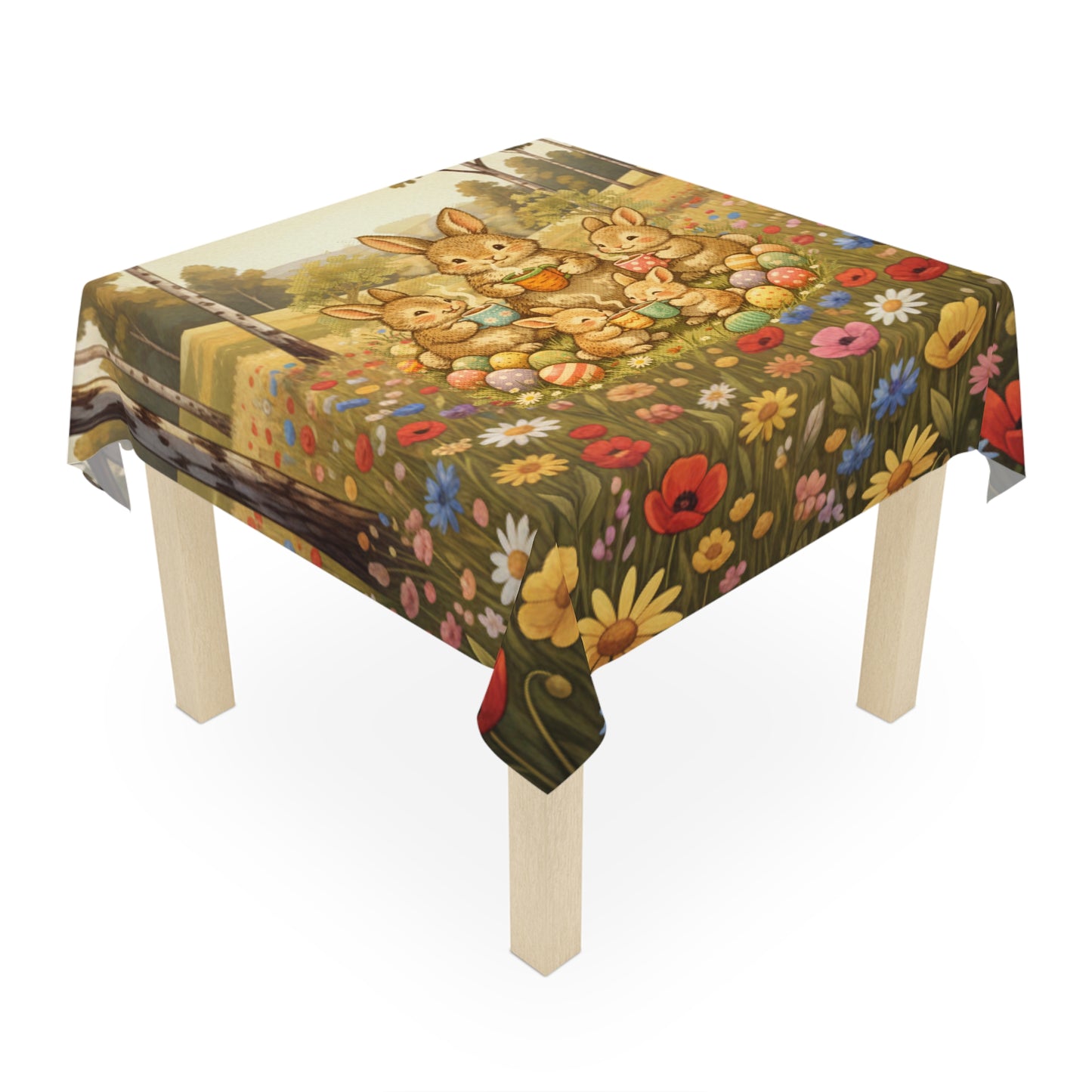 Easter Bunny Meadow Tablecloth — Floral Spring Picnic Decor