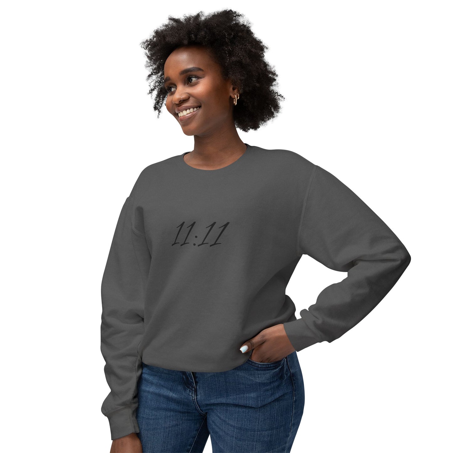 11:11 Crewneck Sweatshirt — Minimal White 'Blessed' Back Design