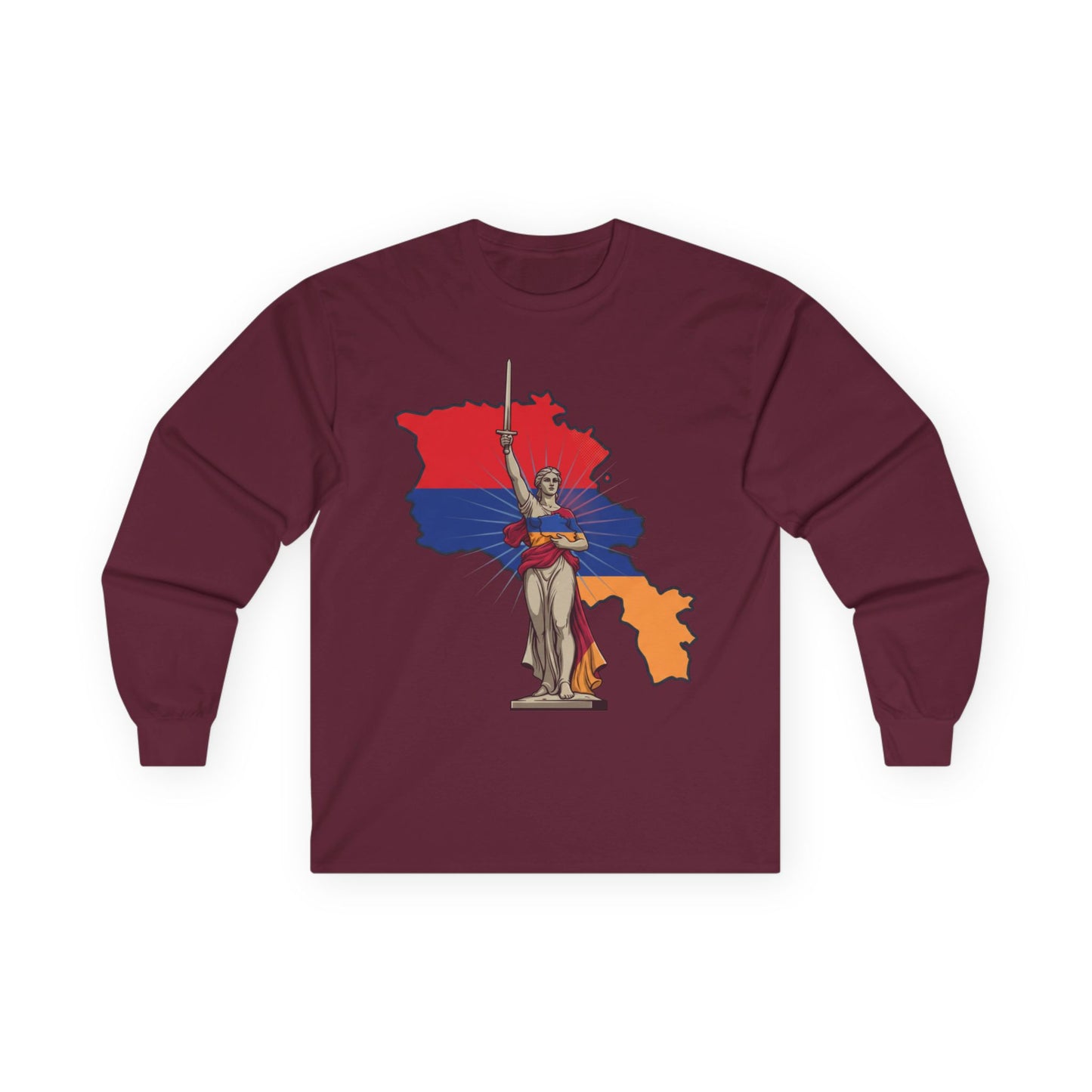 Armenia Map Long Sleeve Tee — Mother Armenia Statue Graphic