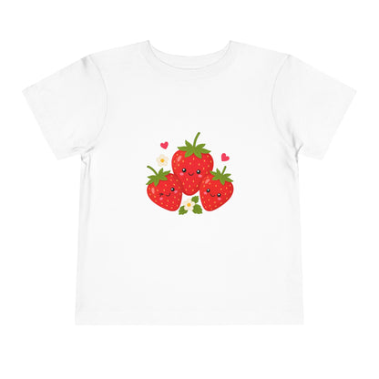 Cute Kawaii Strawberries Toddler Tee — Cute Fruit Graphic Shirt for Kids