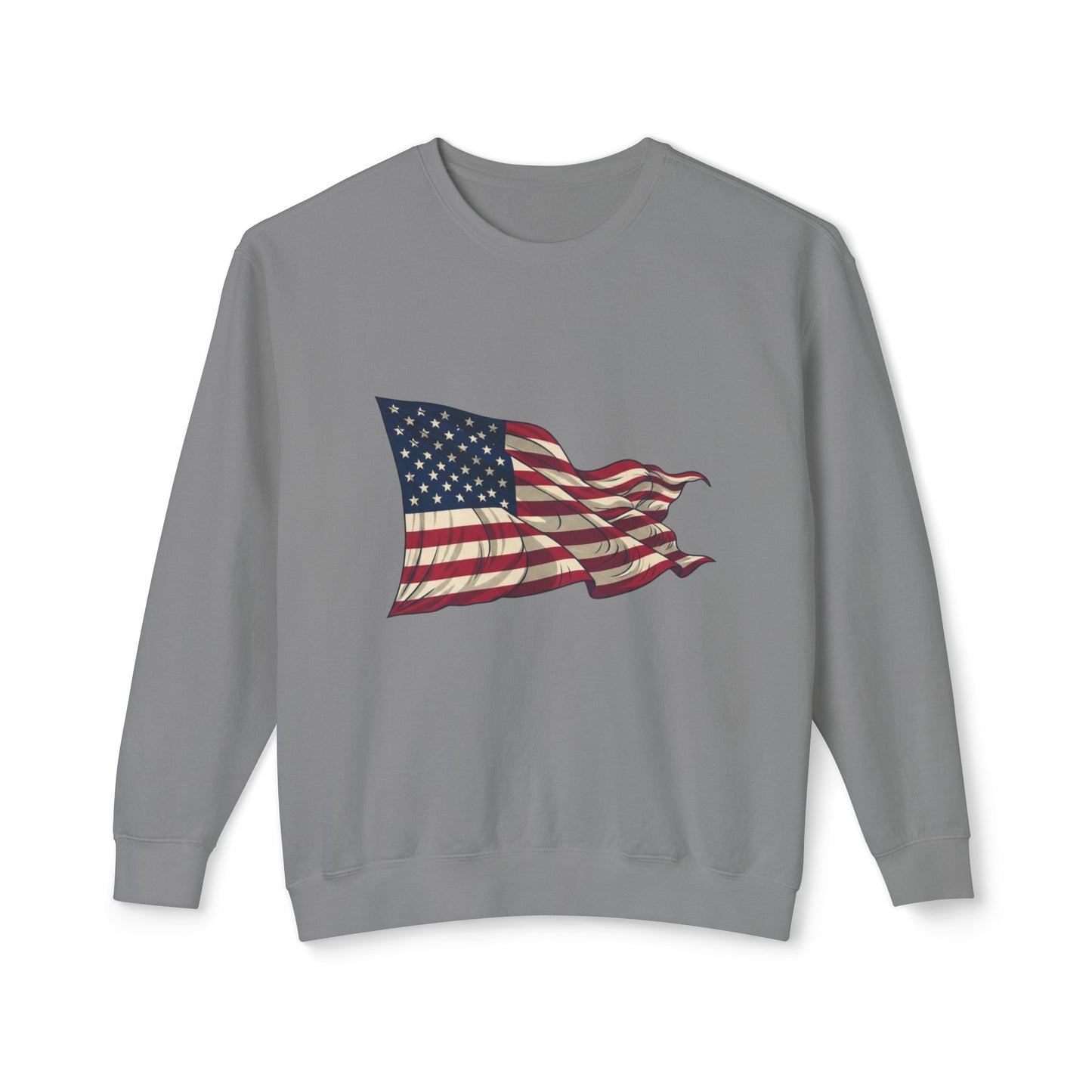 American Flag Crewneck Sweatshirt — Vintage Waving USA Graphic