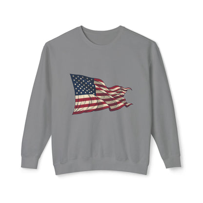 American Flag Crewneck Sweatshirt — Vintage Waving USA Graphic