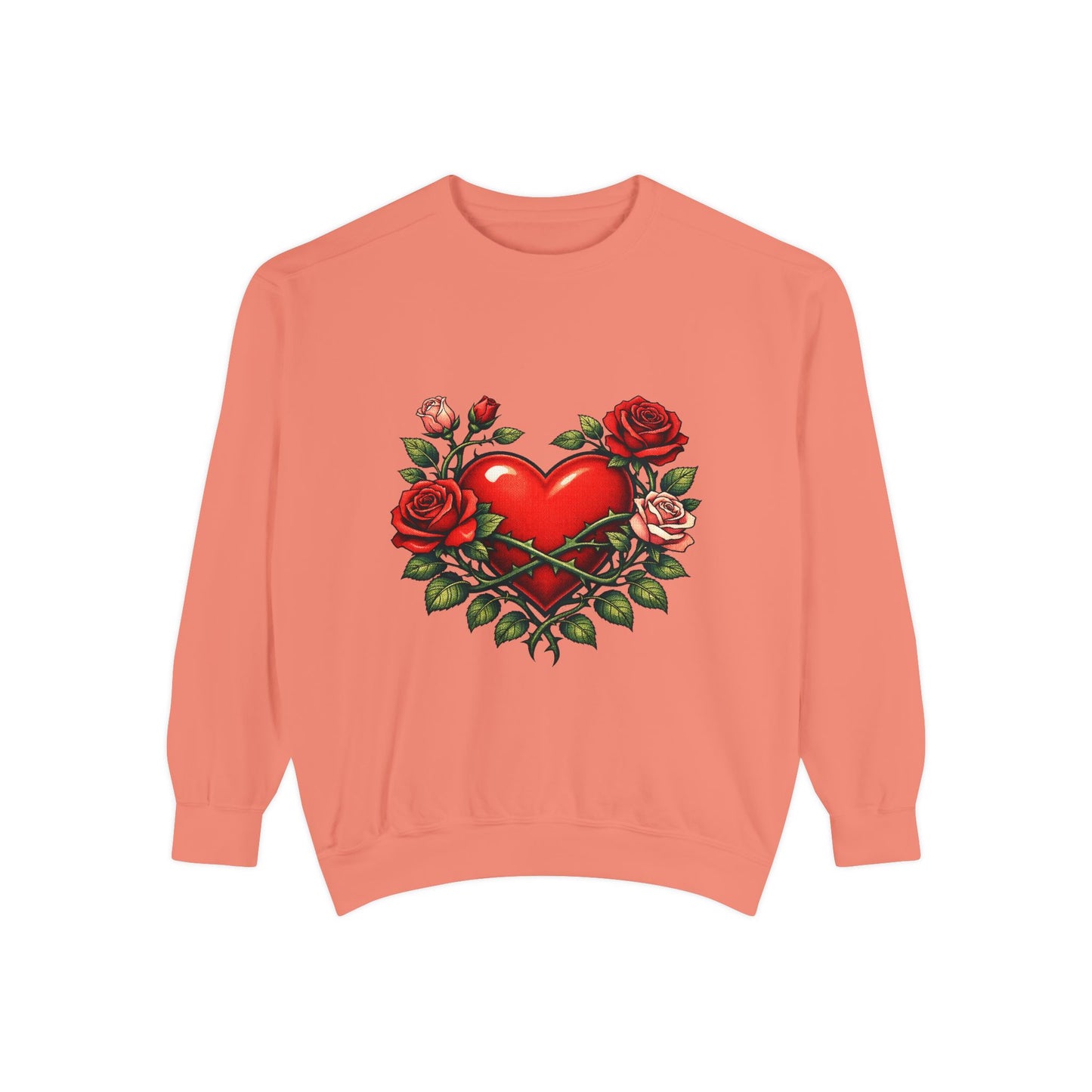 Heart & Roses Sweatshirt — Vintage Tattoo Style Valentine Pullover