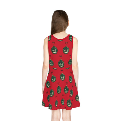 Christmas Pattern Girls' Sundress, Holiday Dress, Festive Apparel, Summer Outfit, Girls' Party Dress, Holiday Gift