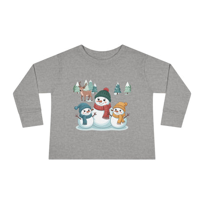 Toddler Long Sleeve Tee — Cute Snowman Family "Let It" Winter Holiday Shirt