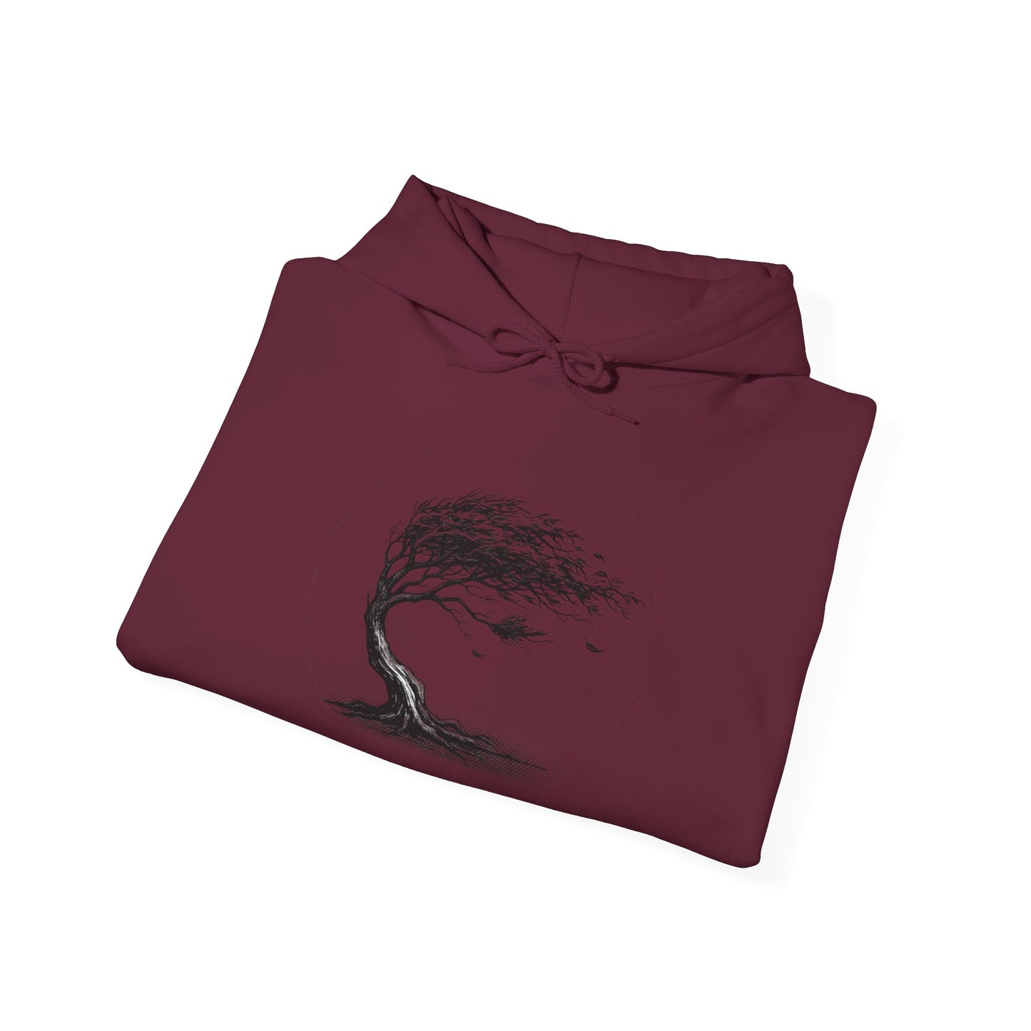 Windswept Tree Hoodie – Minimal Black Ink Nature Pullover