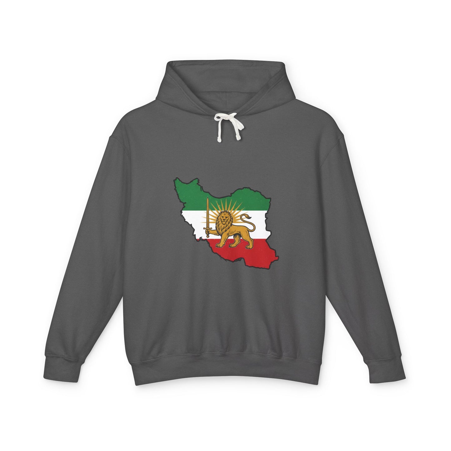 Iran Map Hoodie with Lion and Sun Flag — Persian Heritage Sweatshirt