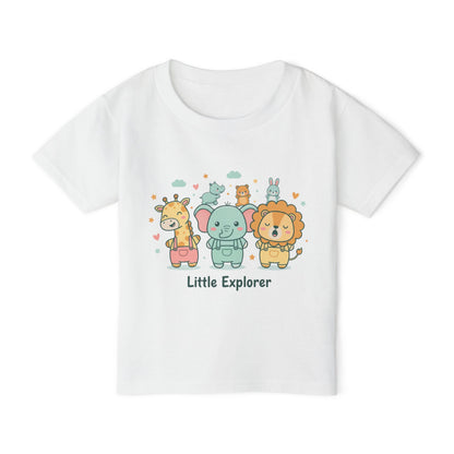 Little Explorer Toddler T‑Shirt — Cute Animal Crew with “Little Explorer” Front & “Happy Little Human Here” Back