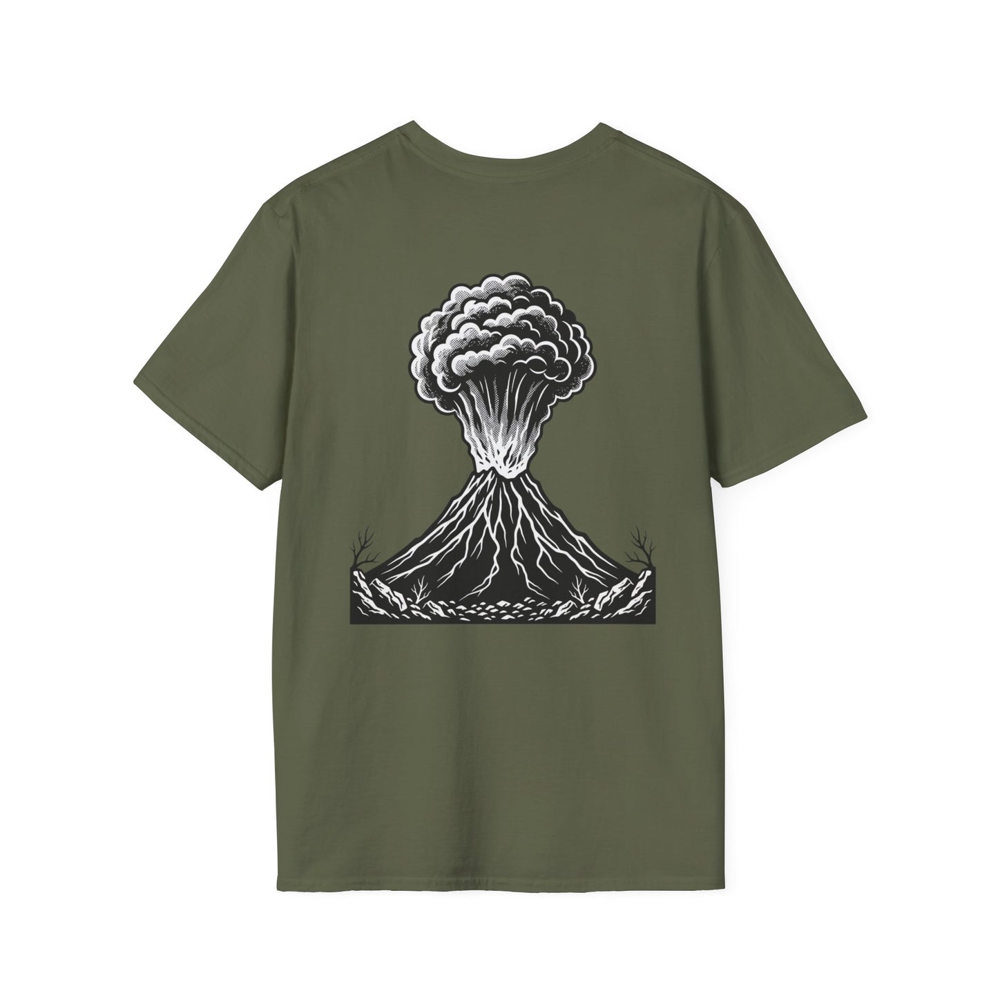 Volcanic Eruption T-Shirt — Monochrome Mountain Blast Graphic Tee
