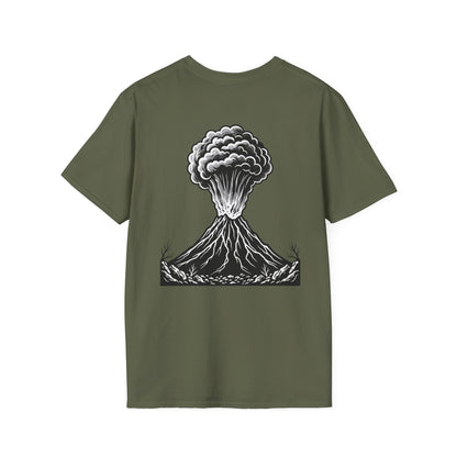 Volcanic Eruption T-Shirt — Monochrome Mountain Blast Graphic Tee