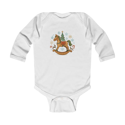 Baby Christmas Rocking Horse Long Sleeve Bodysuit — Holiday Nursery Outfit