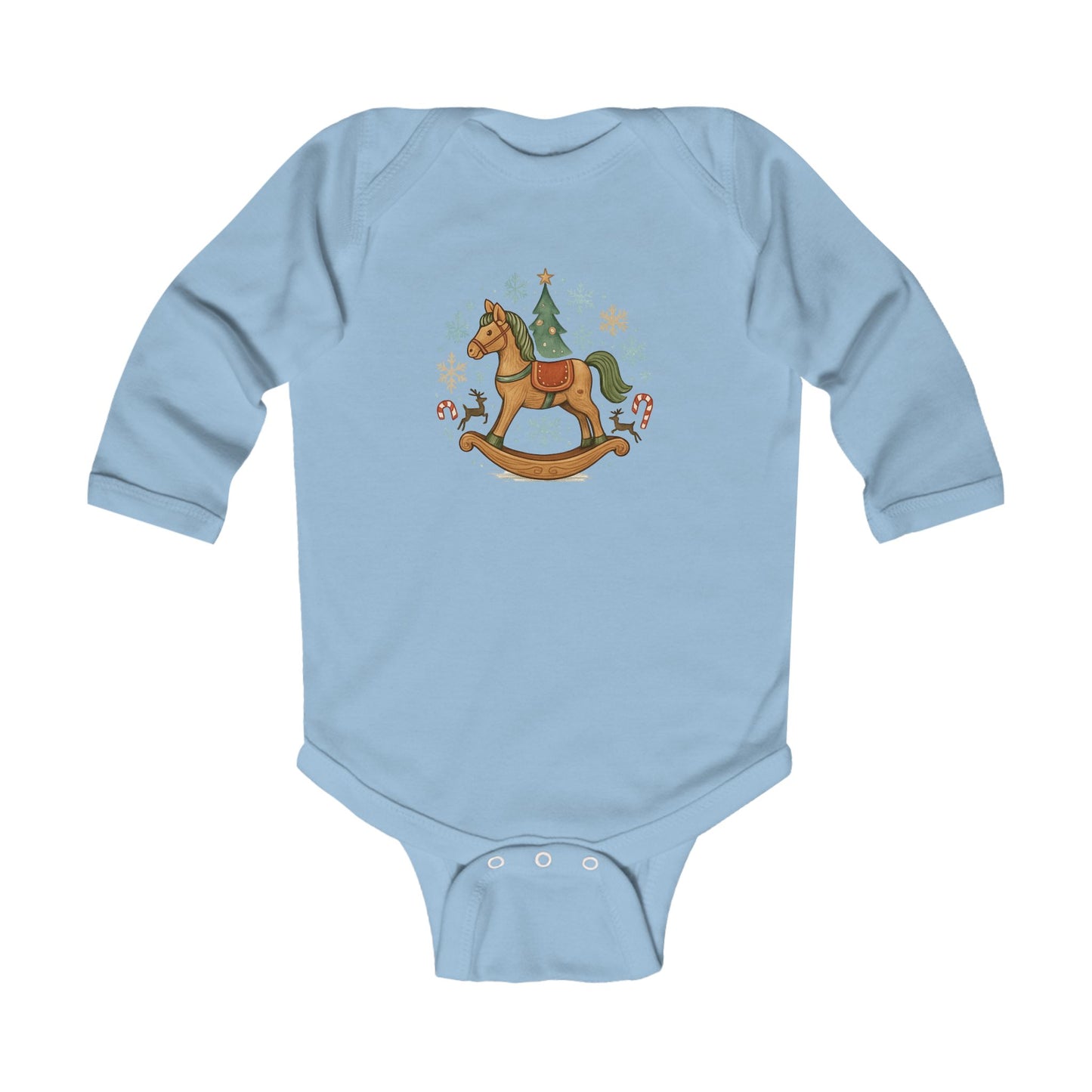 Baby Christmas Rocking Horse Long Sleeve Bodysuit — Holiday Nursery Outfit
