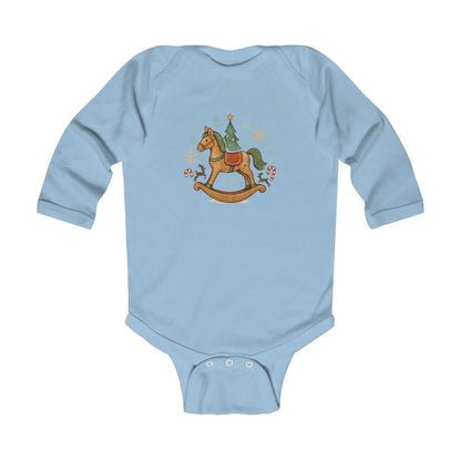 Baby Christmas Rocking Horse Long Sleeve Bodysuit — Holiday Nursery Outfit