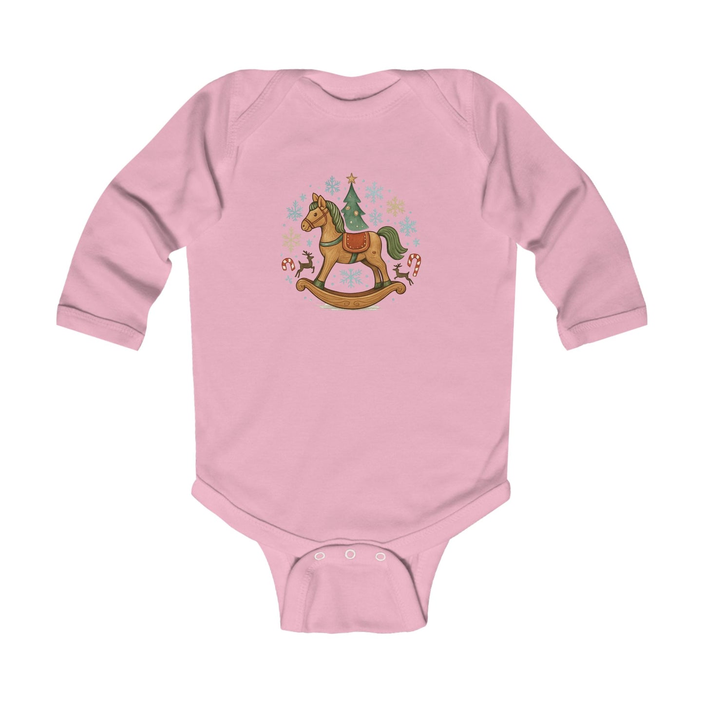 Baby Christmas Rocking Horse Long Sleeve Bodysuit — Holiday Nursery Outfit
