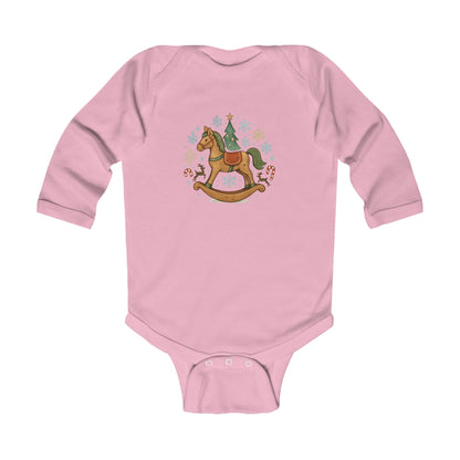 Baby Christmas Rocking Horse Long Sleeve Bodysuit — Holiday Nursery Outfit