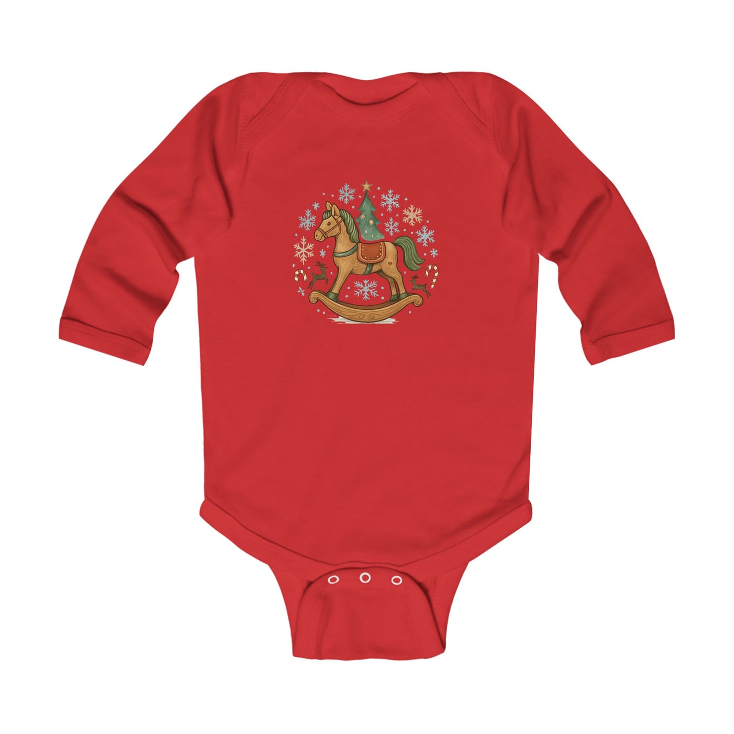 Baby Christmas Rocking Horse Long Sleeve Bodysuit — Holiday Nursery Outfit