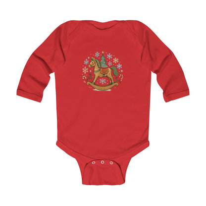 Baby Christmas Rocking Horse Long Sleeve Bodysuit — Holiday Nursery Outfit
