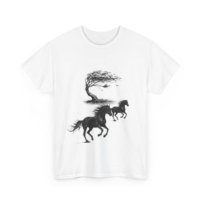 Horse Silhouette Tee — Windblown Tree & Galloping Horses Graphic T-Shirt