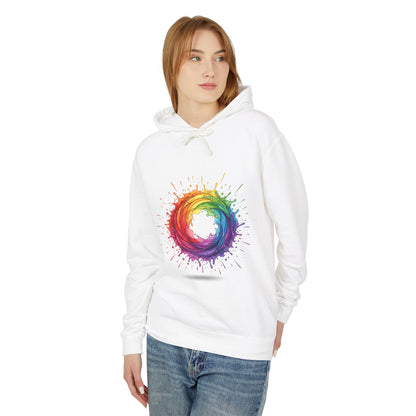Rainbow Splash Circle Hoodie — Colorful Abstract Pride Pullover