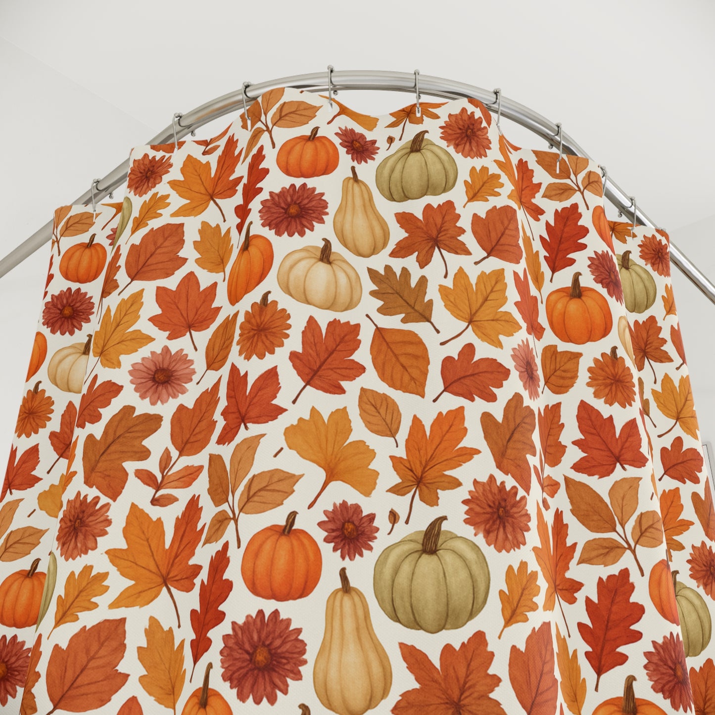 Fall Harvest Shower Curtain, Autumn Decor, Pumpkin Leaf Print, Seasonal Bathroom, Thanksgiving Vibes, Cozy Home Accent