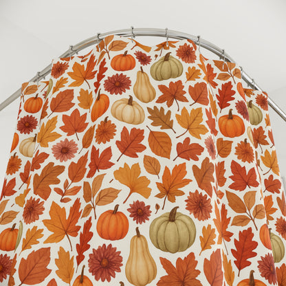 Fall Harvest Shower Curtain, Autumn Decor, Pumpkin Leaf Print, Seasonal Bathroom, Thanksgiving Vibes, Cozy Home Accent