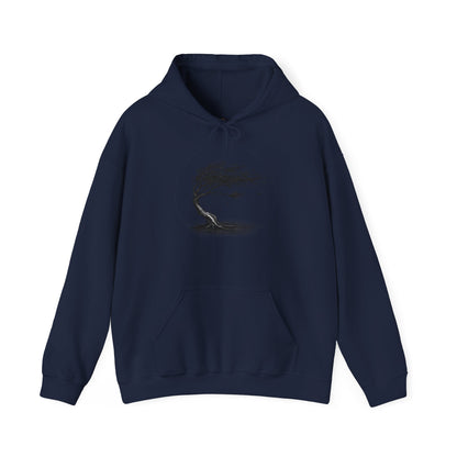 Windswept Tree Hoodie – Minimal Black Ink Nature Pullover