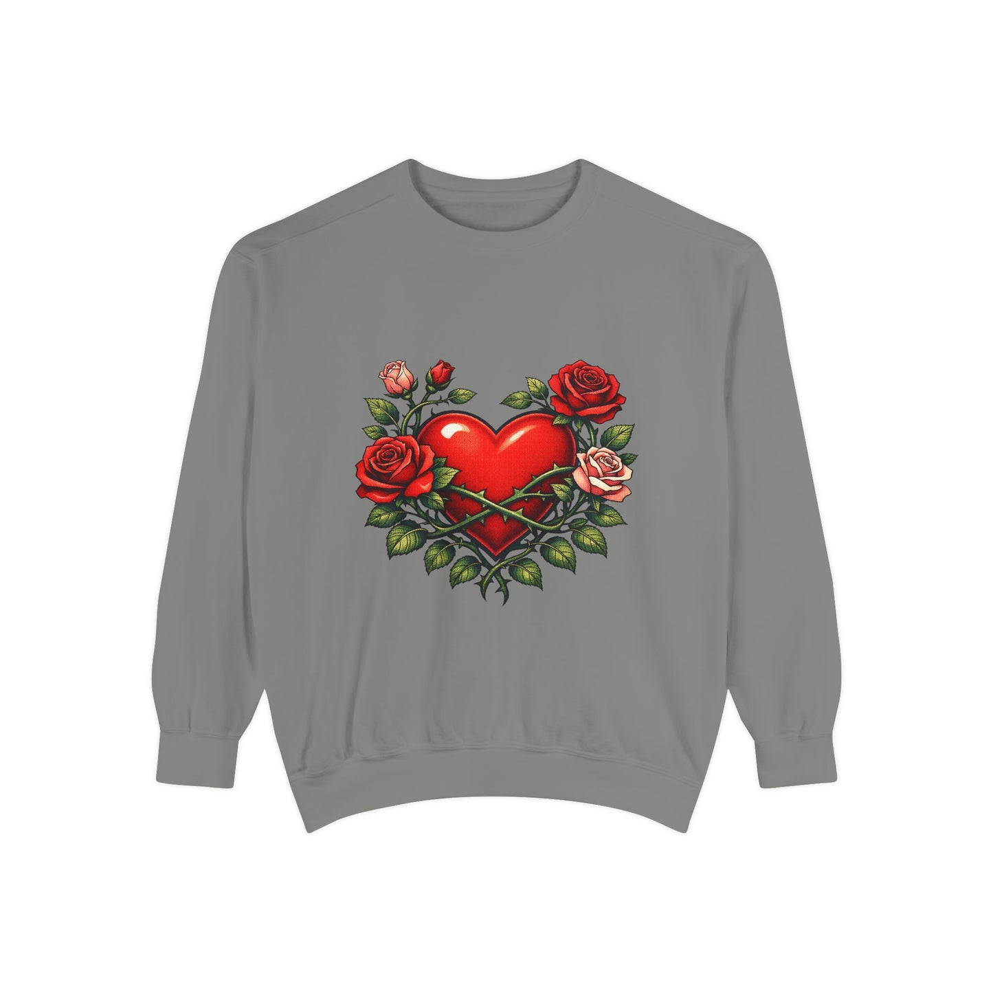 Heart & Roses Sweatshirt — Vintage Tattoo Style Valentine Pullover