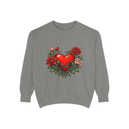Heart & Roses Sweatshirt — Vintage Tattoo Style Valentine Pullover