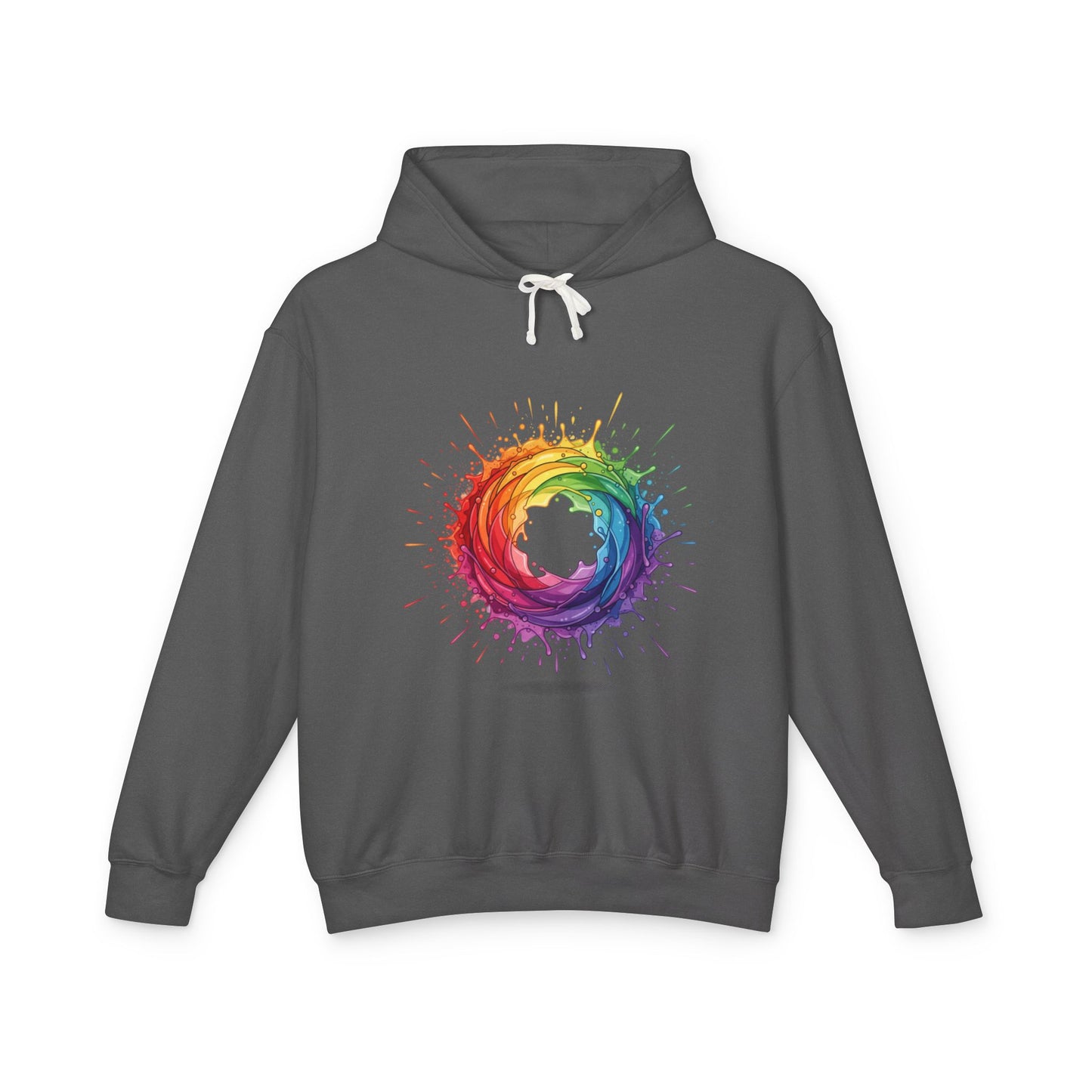 Rainbow Splash Circle Hoodie — Colorful Abstract Pride Pullover