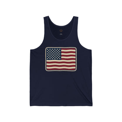 American Flag Patch Tank Top — Vintage Patriotic USA Sleeveless Shirt for 4th of July