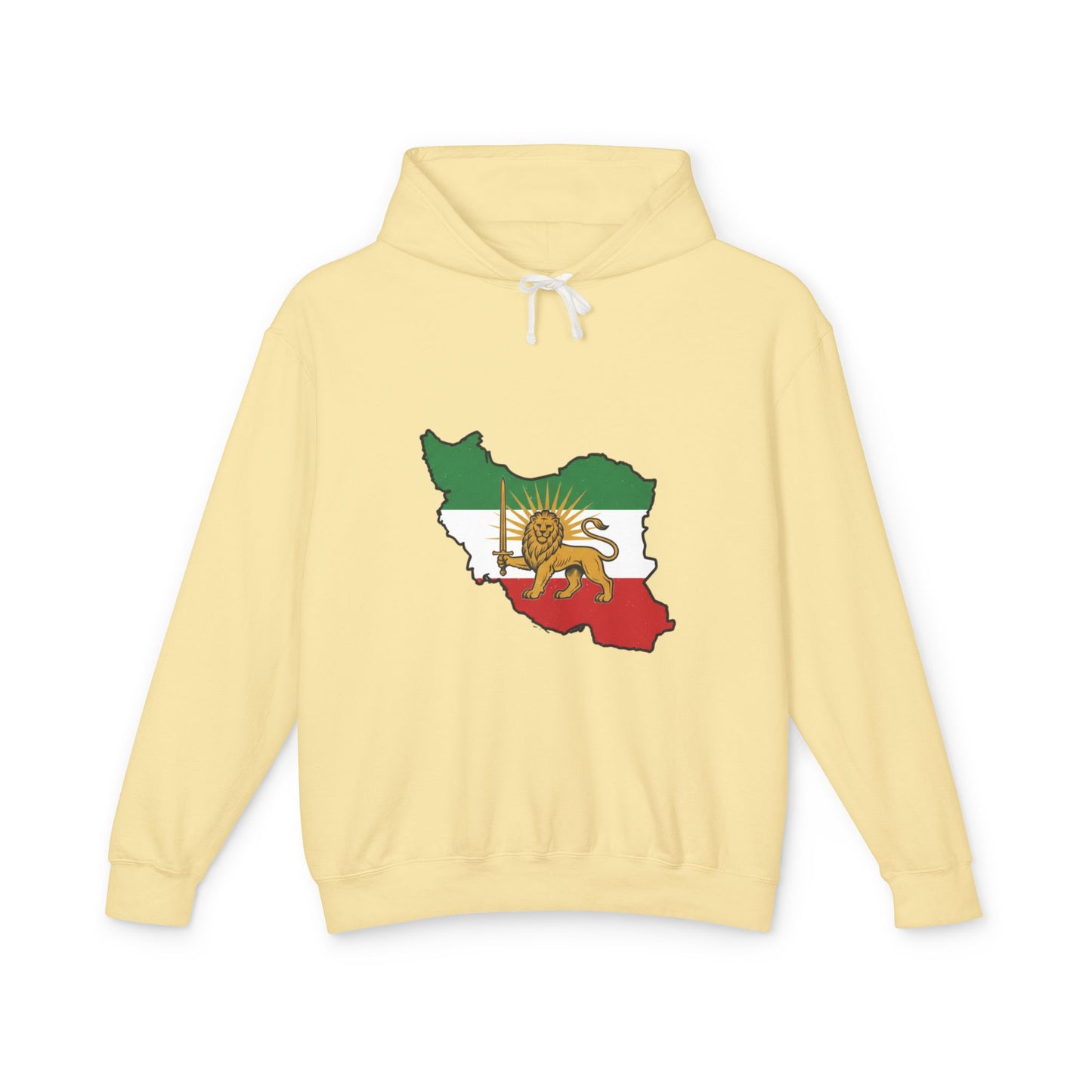 Iran Map Hoodie with Lion and Sun Flag — Persian Heritage Sweatshirt