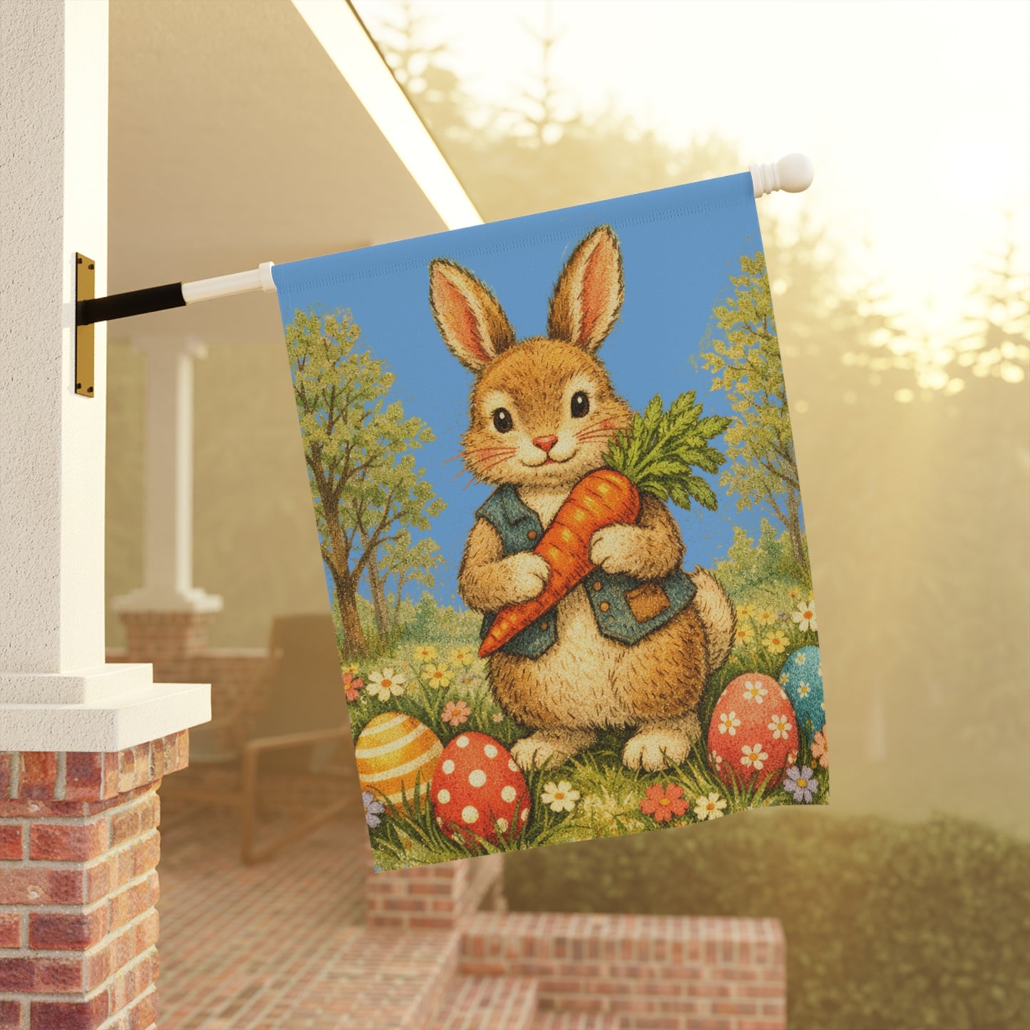 Easter Bunny Garden Flag — Vintage Bunny with Carrot & Eggs Garden Banner
