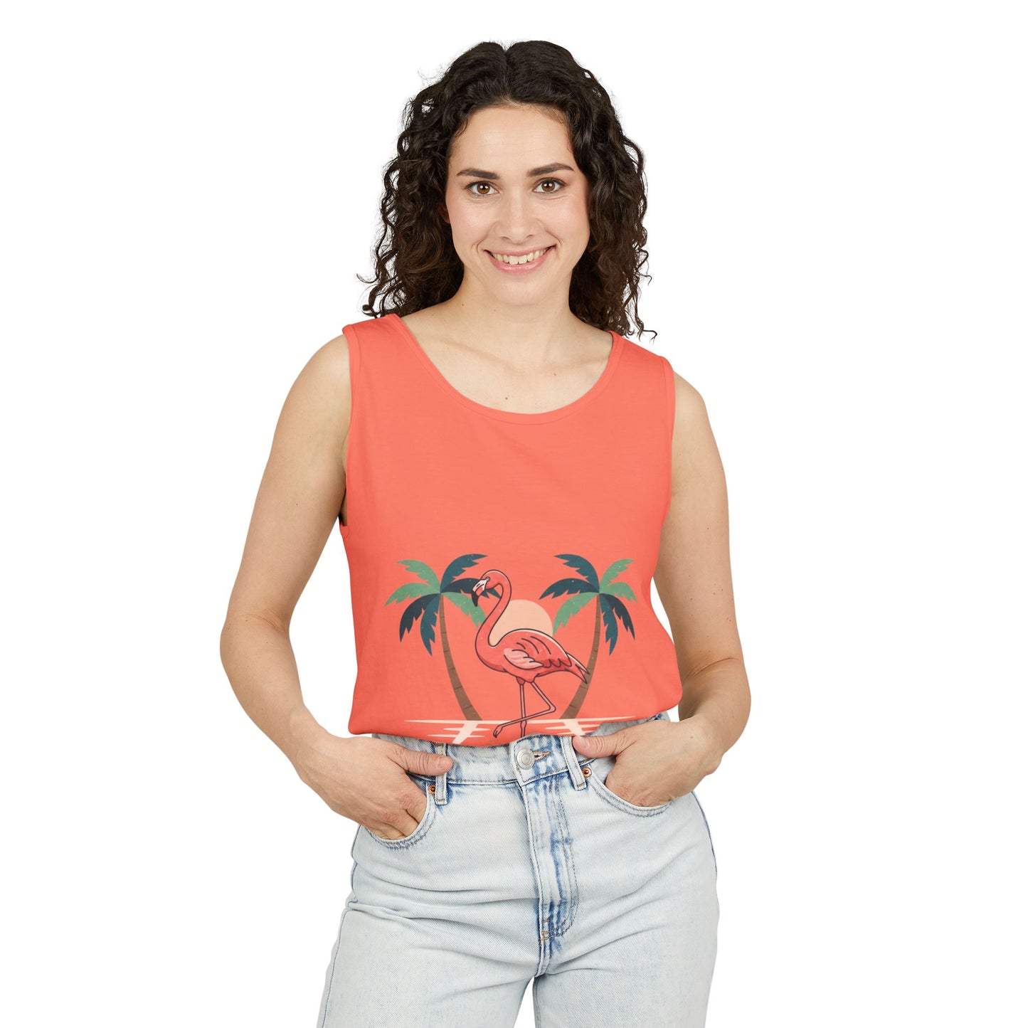 Flamingo Beach Tank Top — Tropical Palm Vacation Graphic Tank