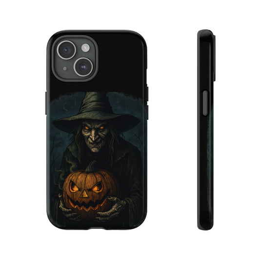 Halloween Phone Case, Tough Cases with Witch and Pumpkin Design, Spooky Gift for Witch Lovers, Fall Phone Accessory, Unique Halloween Decor