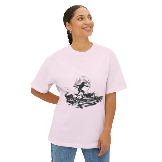 Surf Moon Graphic Tee — Silhouette Surfer on Waves