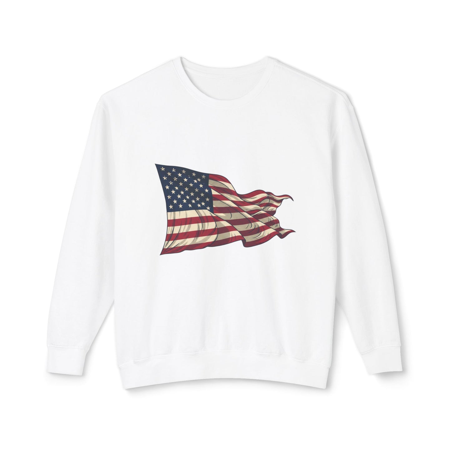 American Flag Crewneck Sweatshirt — Vintage Waving USA Graphic