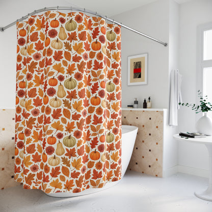 Fall Harvest Shower Curtain, Autumn Decor, Pumpkin Leaf Print, Seasonal Bathroom, Thanksgiving Vibes, Cozy Home Accent