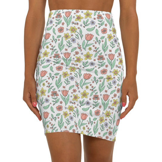 Floral Pencil Skirt — Pastel Wildflower Print Mid‑Waist Skirt for Spring & Everyday