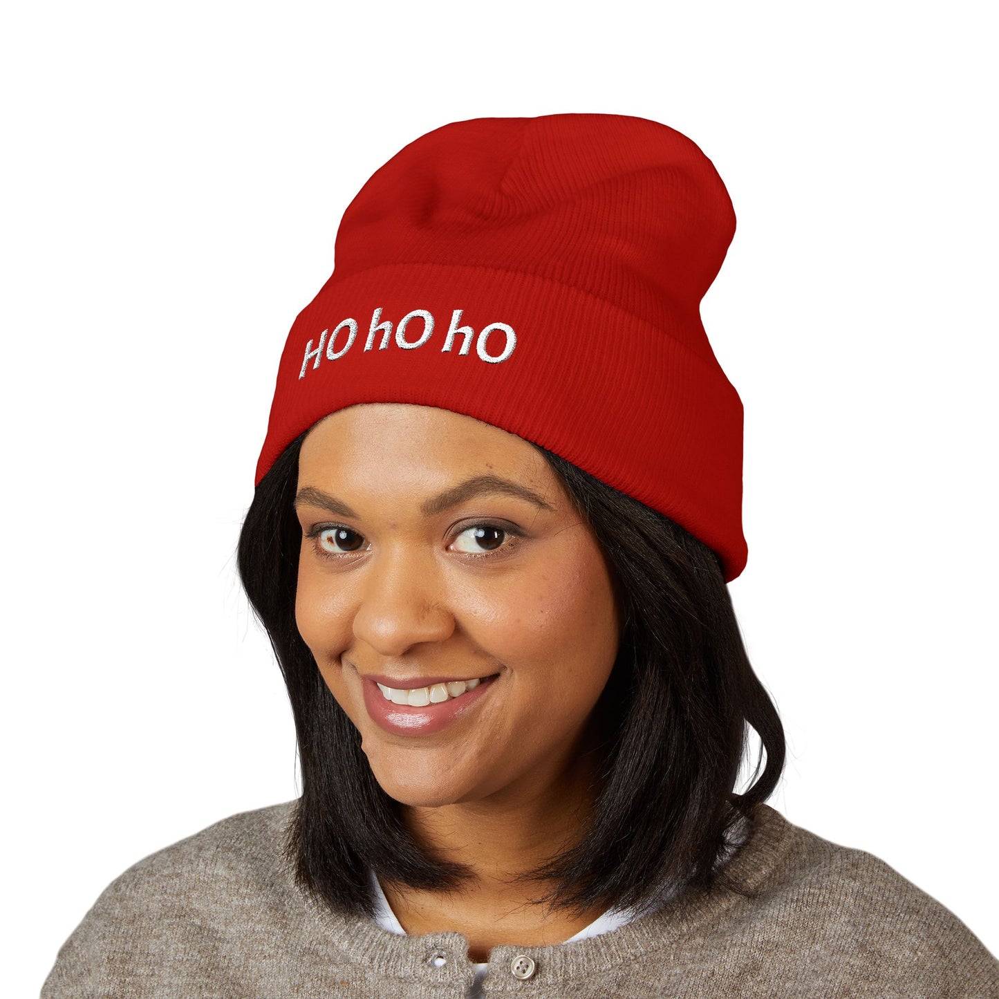 Ho Ho Ho Embroidered Beanie — Classic Cuffed Winter Hat
