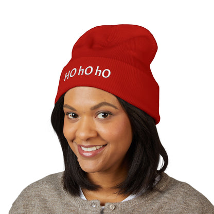 Ho Ho Ho Embroidered Beanie — Classic Cuffed Winter Hat