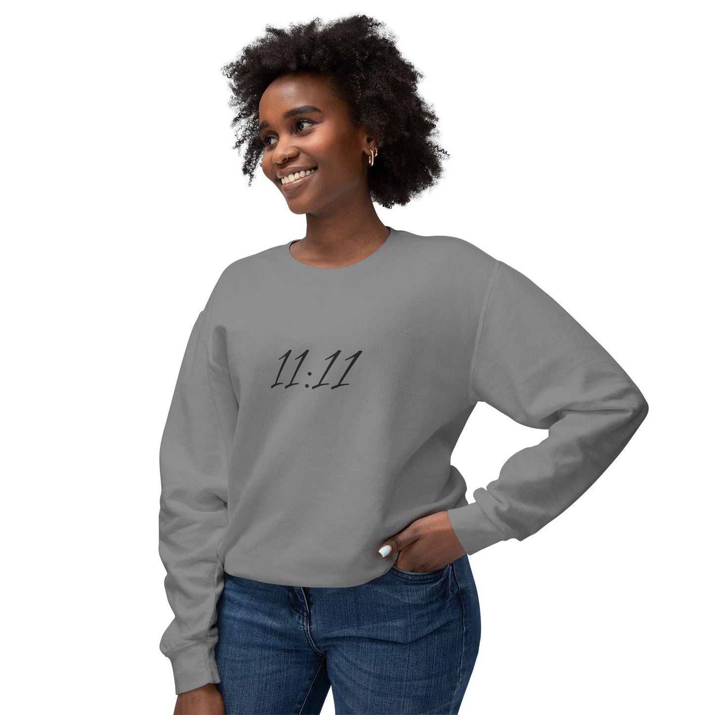 11:11 Crewneck Sweatshirt — Minimal White 'Blessed' Back Design