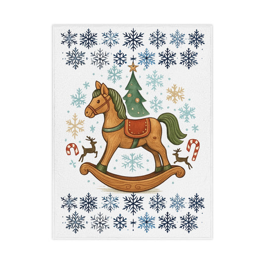 Toddler Blanket — Christmas Rocking Horse Snowflake Holiday Baby Throw
