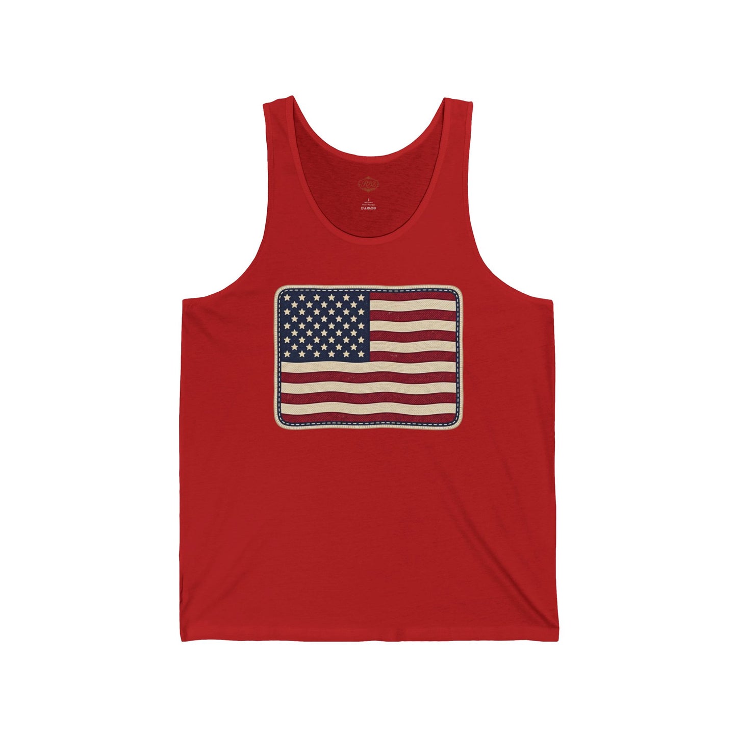 American Flag Patch Tank Top — Vintage Patriotic USA Sleeveless Shirt for 4th of July