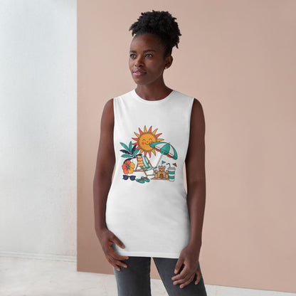 Beach Vibes Tank Top — Sunny Sun, Umbrella & Sandcastle Graphic Summer Tank