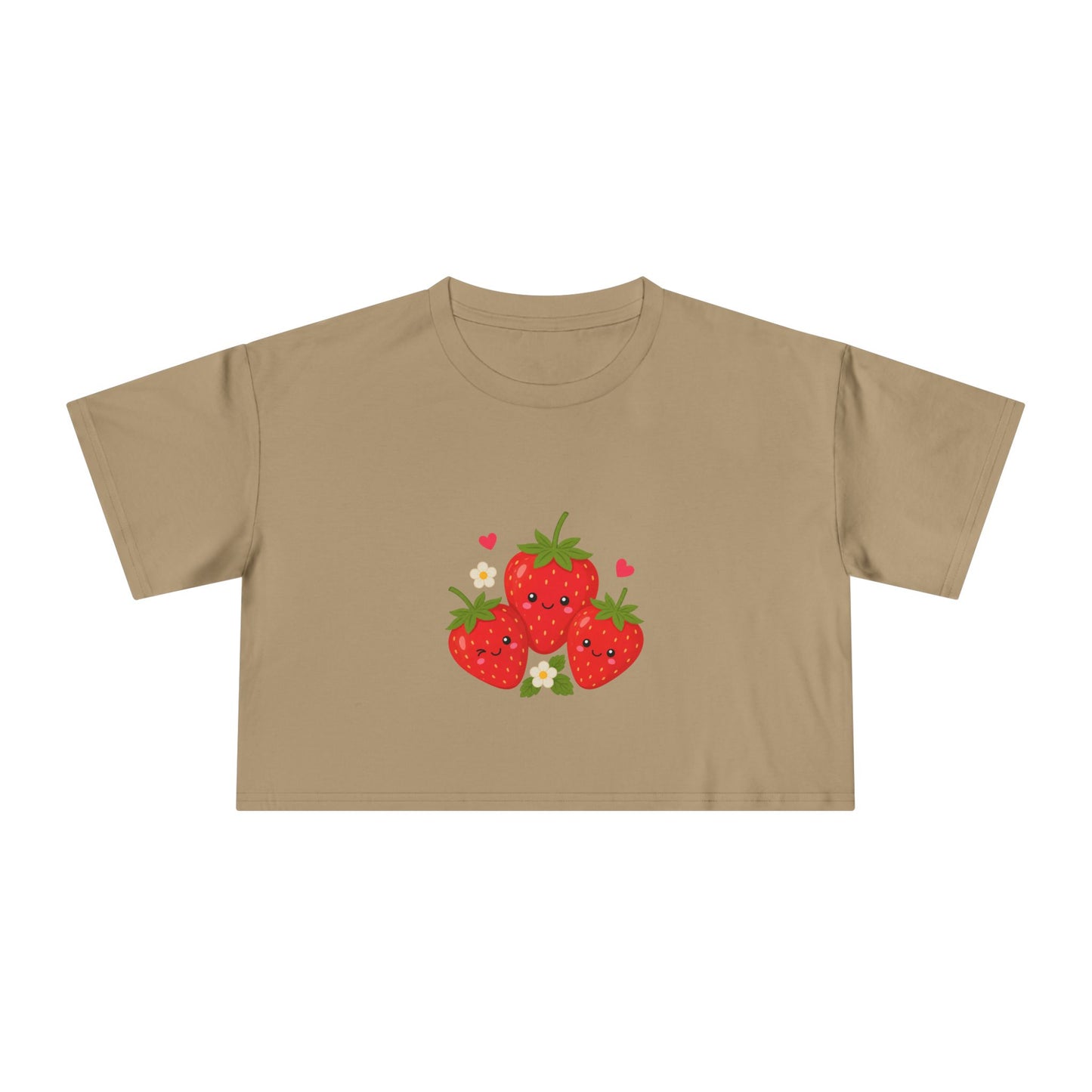 Strawberry Trio Women's Crop Tee — Cute Fruit Graphic Summer Top