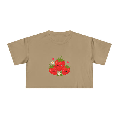 Strawberry Trio Women's Crop Tee — Cute Fruit Graphic Summer Top