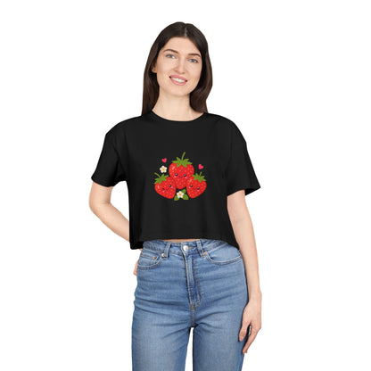 Strawberry Trio Women's Crop Tee — Cute Fruit Graphic Summer Top
