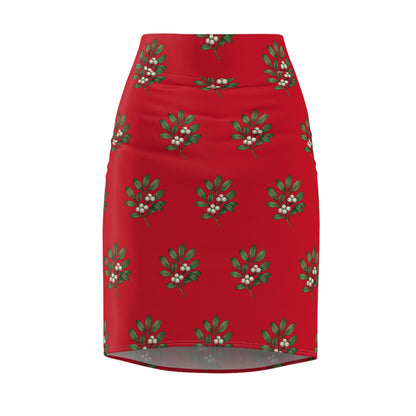 Holiday Mistletoe Pencil Skirt — Red Christmas Print Pencil Skirt